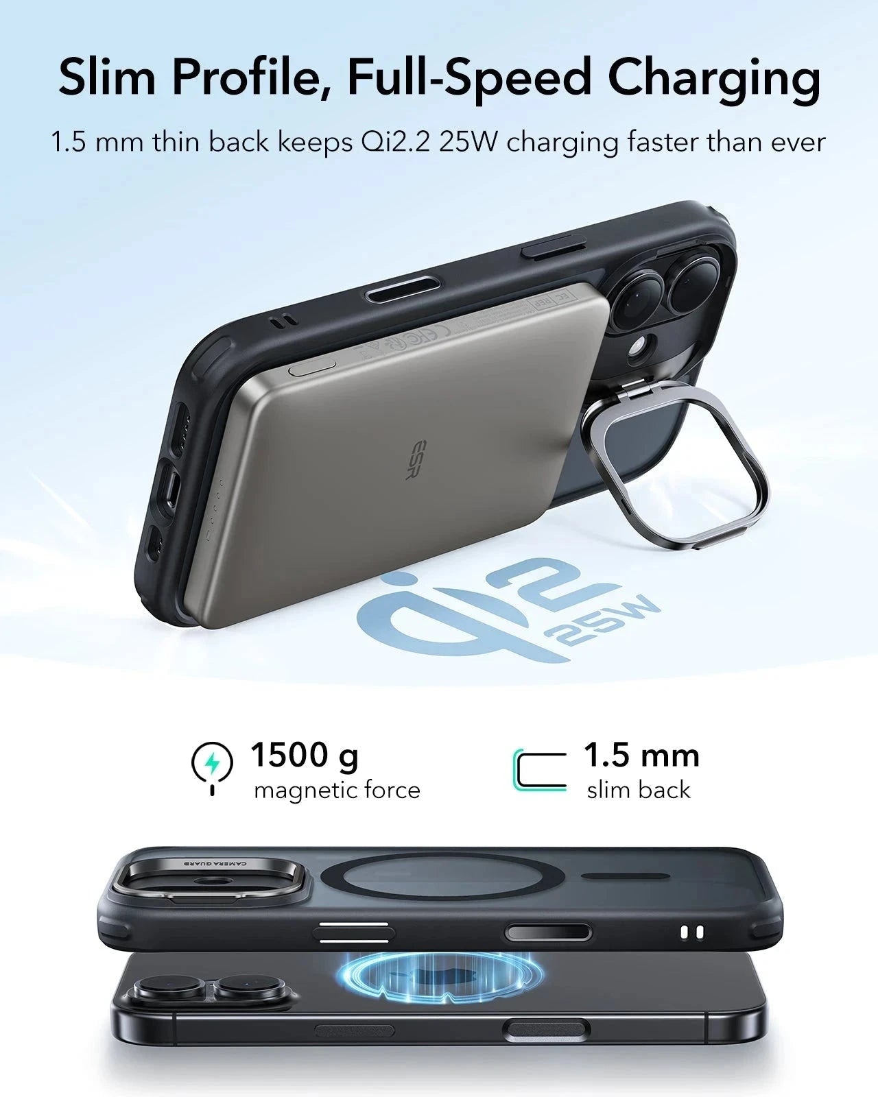 ESR iPhone 17 Magsafe Case with Stand Camera Control Frosted Black Wireless charging