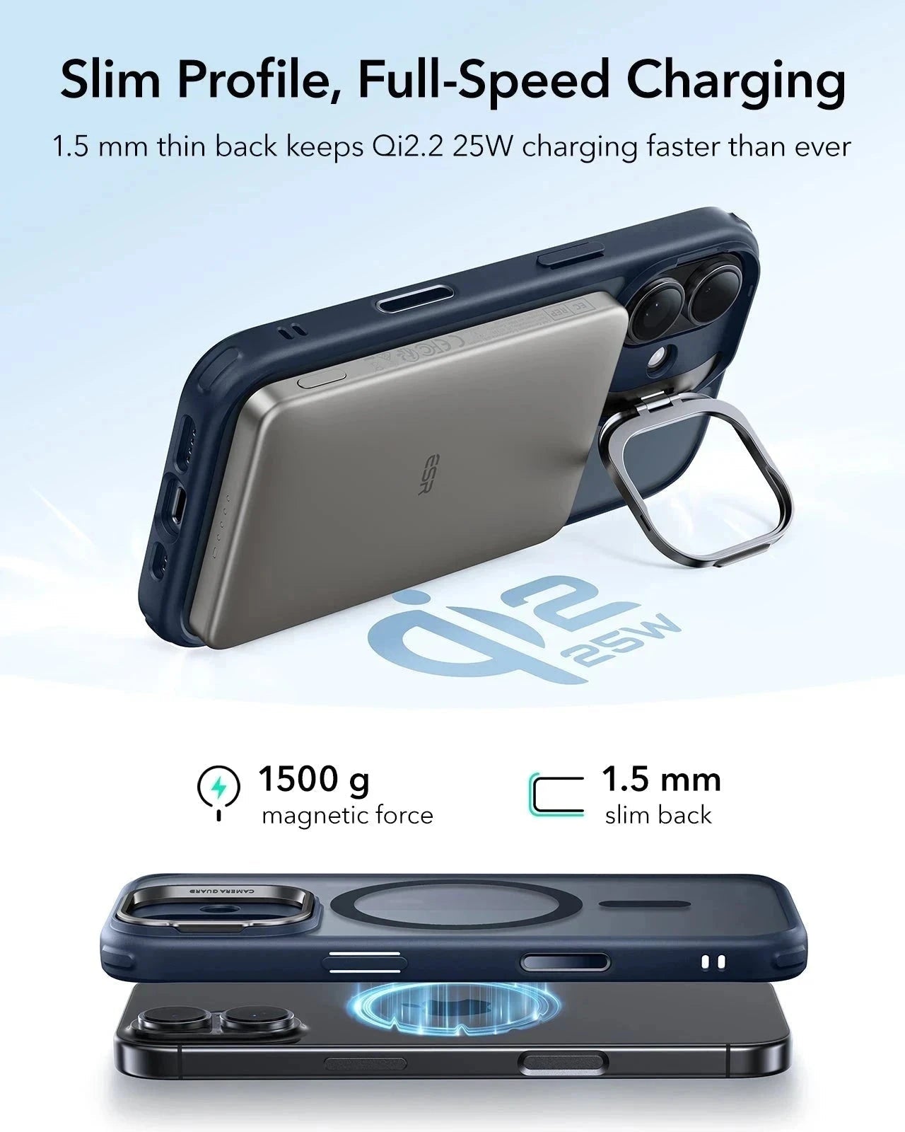 ESR iPhone 17 Magsafe Case with Stand Camera Control Frosted Blue Wireless charging