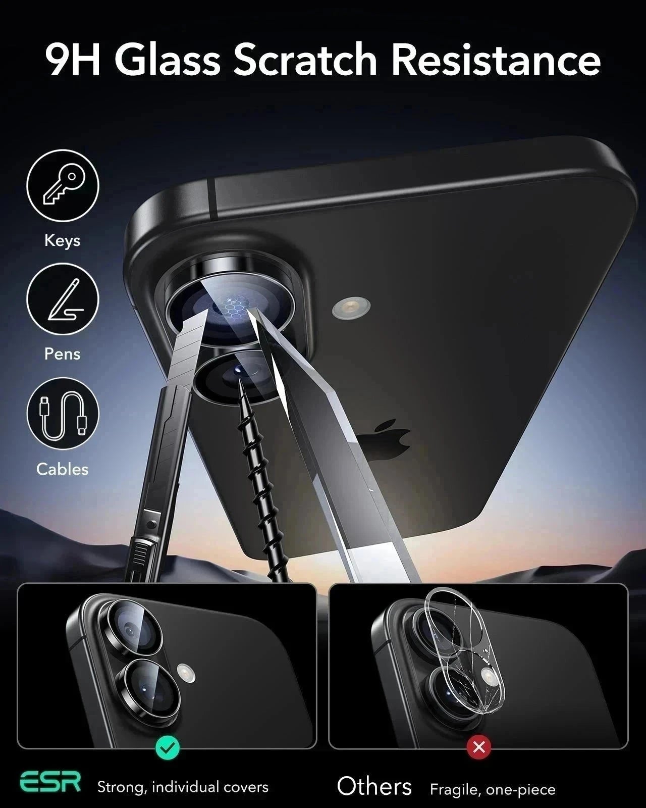 ESR iPhone 17 Armorite Camera Lens Protector Black 9h glass scratch resistance