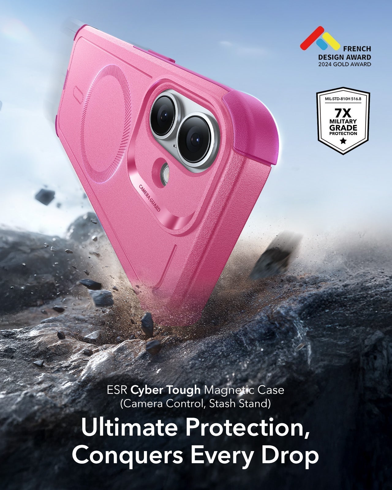 ESR iPhone 17 Cyber Tough Magsafe Case with Camera Control Pink