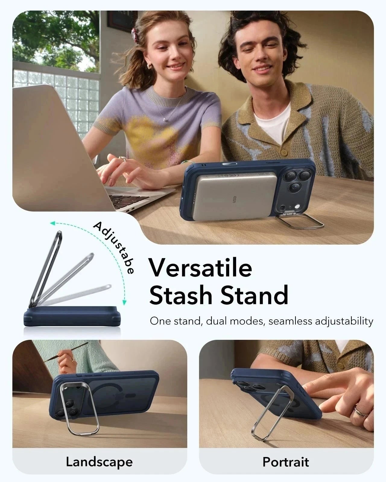 ESR iPhone 17 Pro Magsafe Case with Stand Camera Control Frosted Blue Versatile Stash Stand