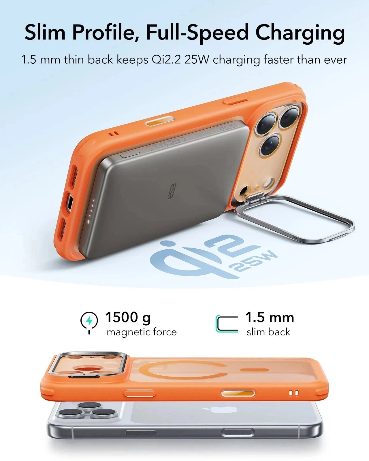 ESR iPhone 17 Pro Magsafe Case with Stand Camera Control Frosted Orange Wireless charging