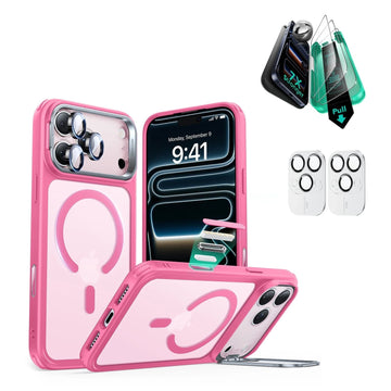 iPhone 17 Pro Classic Hybrid Magsafe Case Stand and Screen Protector Pink
