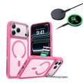 iPhone 17 Pro Classic Hybrid Magsafe Case With Stand and Qi2 Wireless Charger Frosted Pink