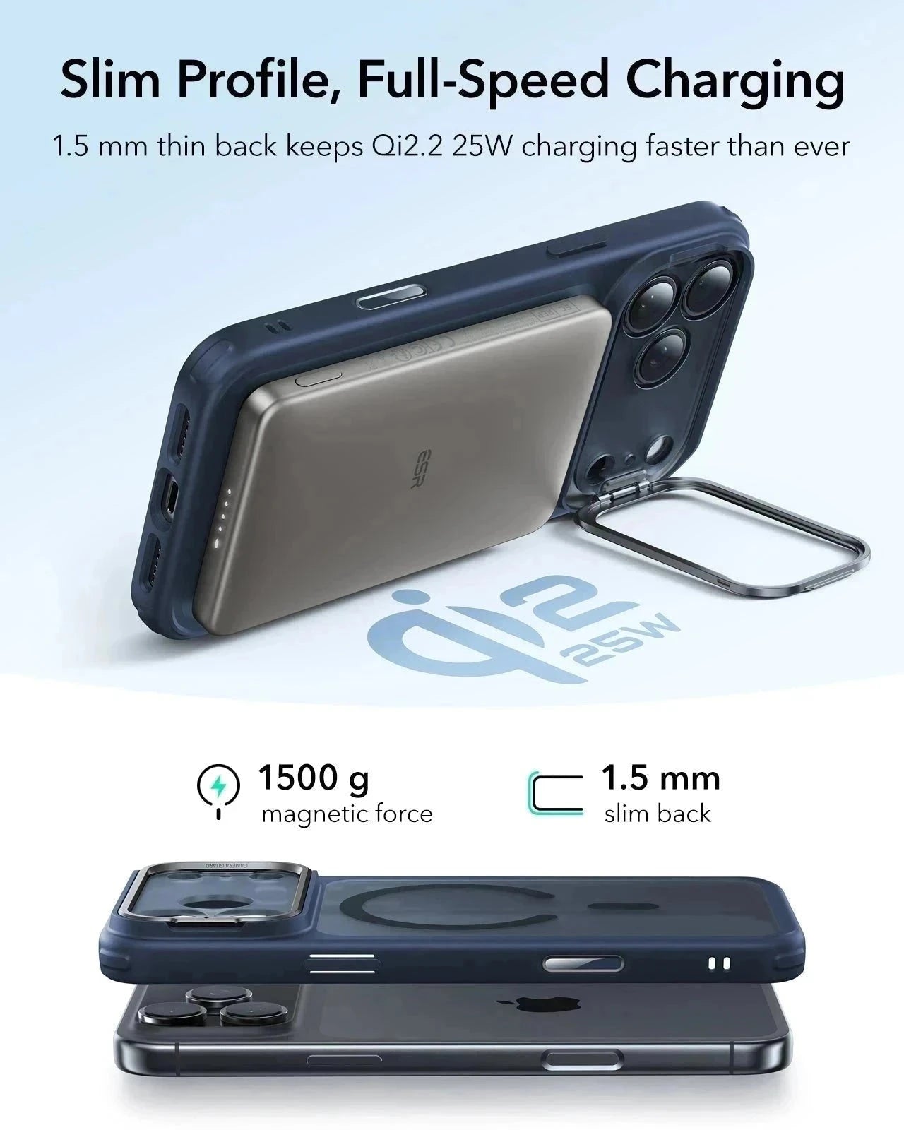 ESR iPhone 17 Pro Max Classic Hybrid Magsafe Case with Stand Camera Control Frosted Blue Wireless charging