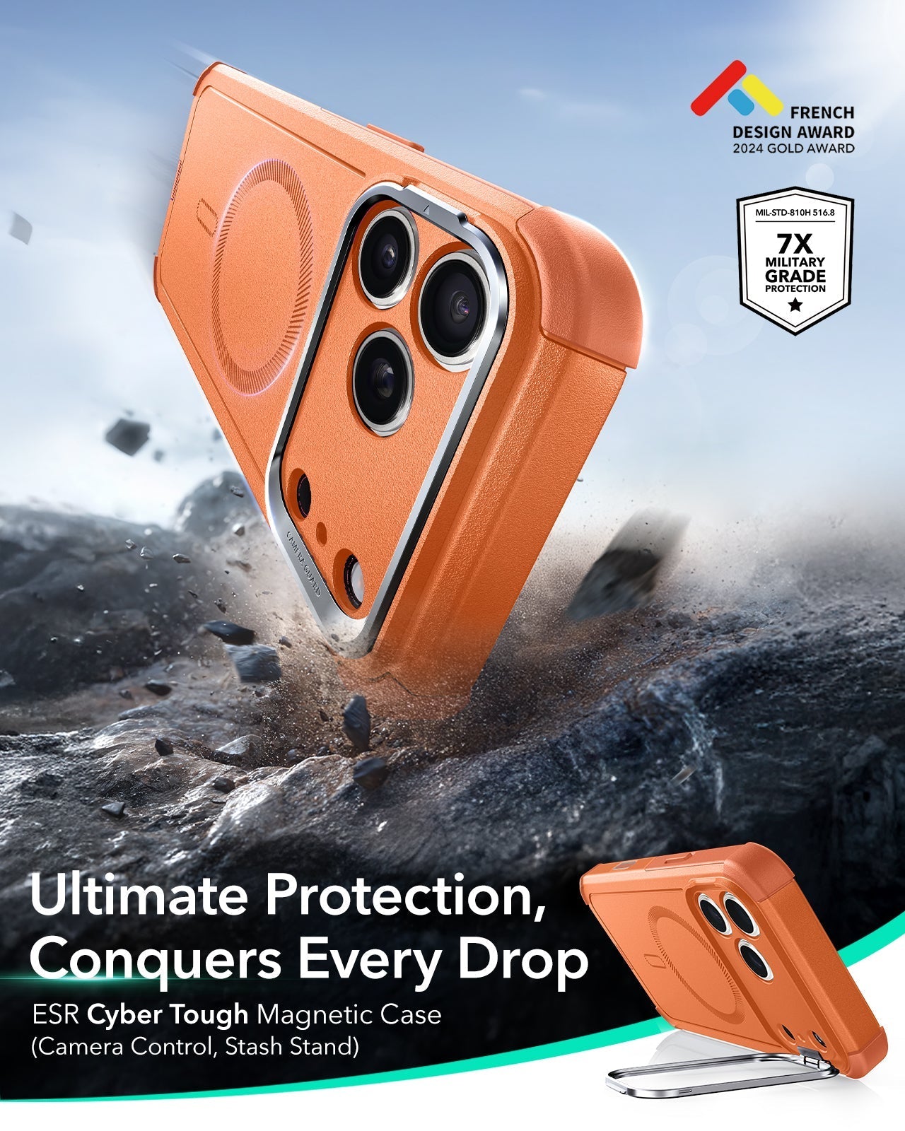 ESR iPhone 17 Pro Max Cyber Tough Magsafe Case with Stand Orange