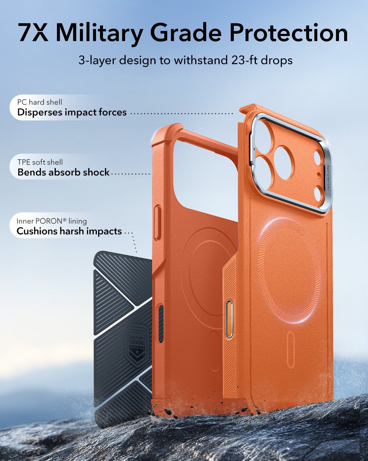 ESR iPhone 17 Pro Max Cyber Tough Magsafe Case with Stand Orange 7X Military Grade Protection