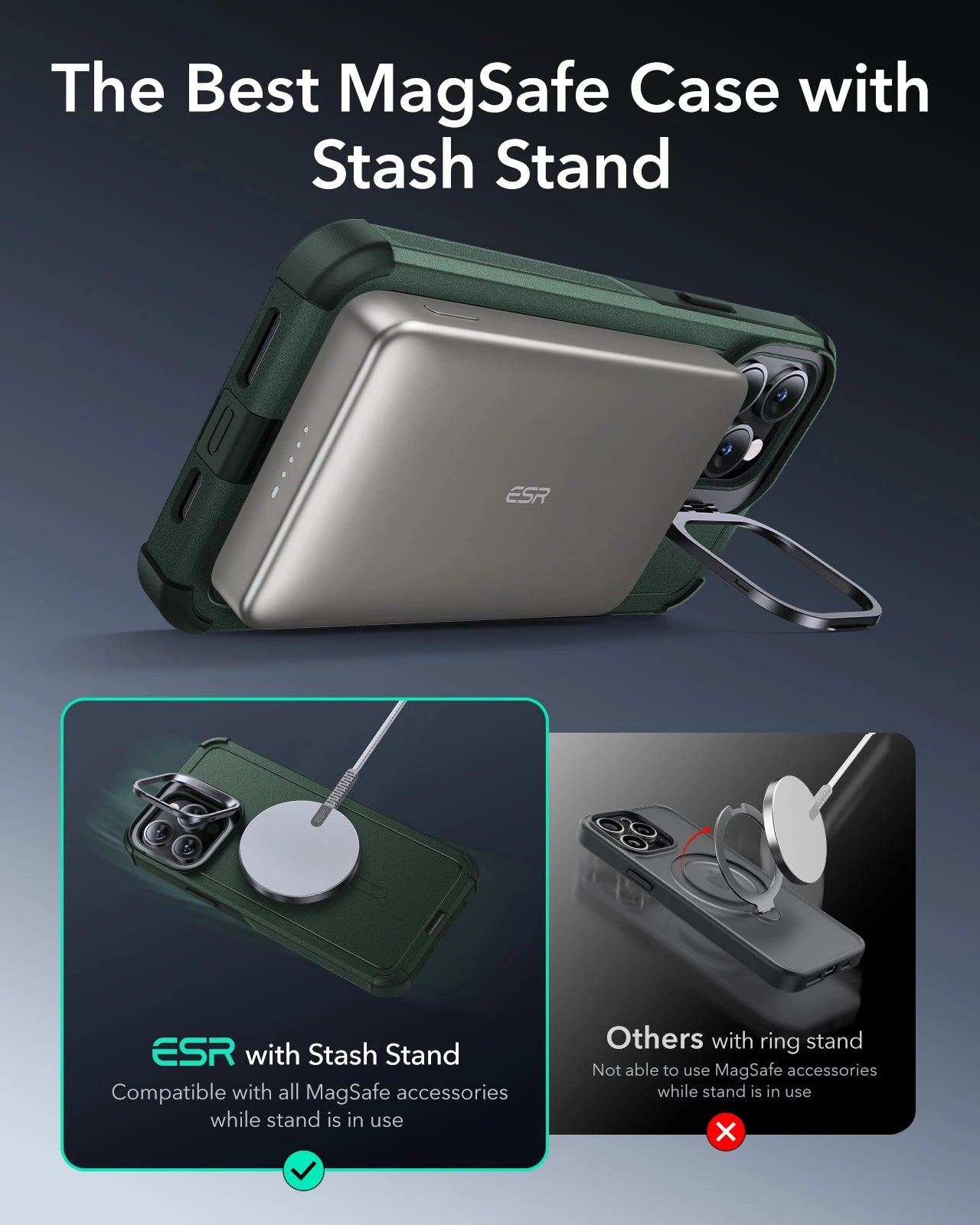 iPhone 13 Pro Cyber Tough Magnetic Case (Stash Stand) - Green ESR ESR