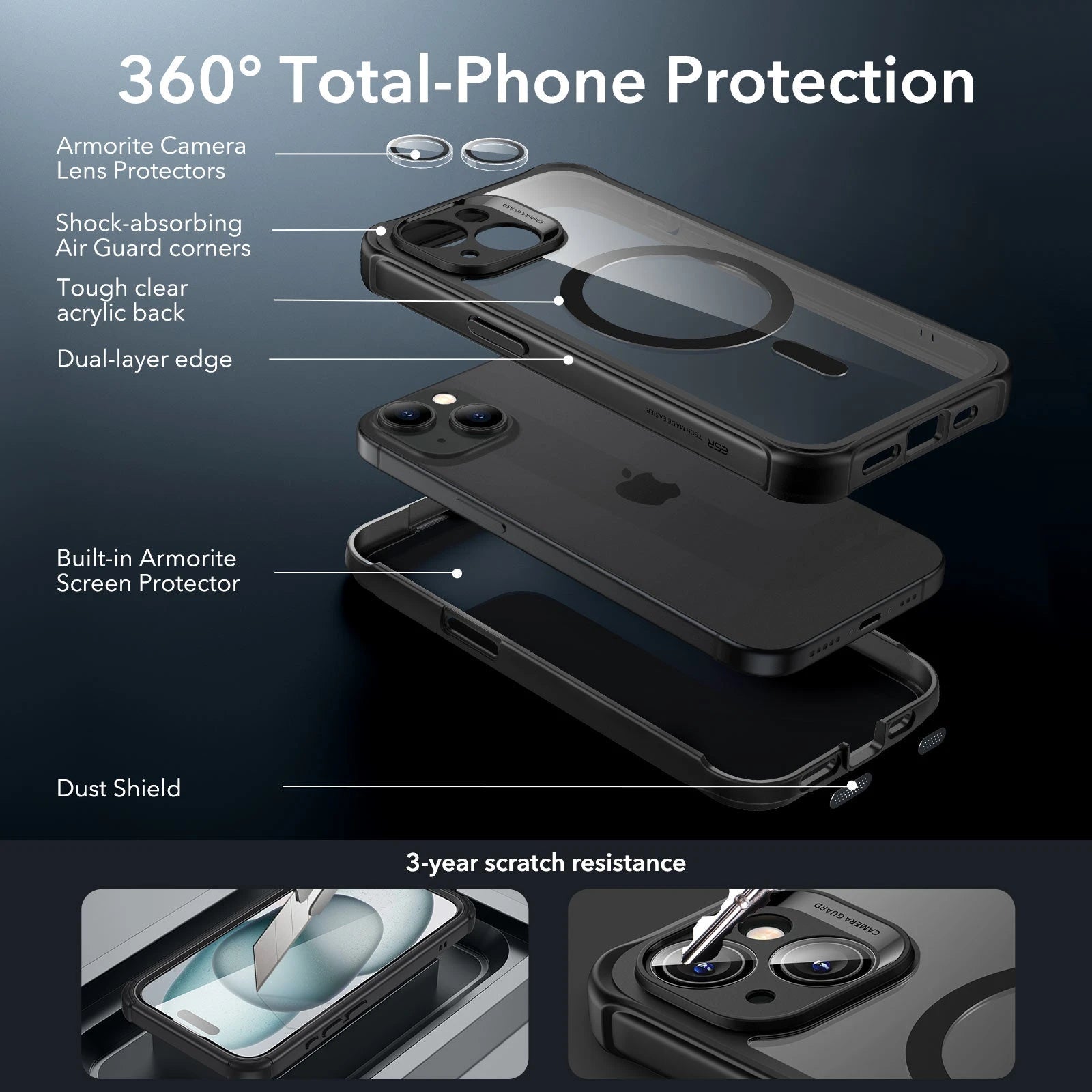 iPhone 15 Armor Tough Case (HaloLock) - Clear Black ESR