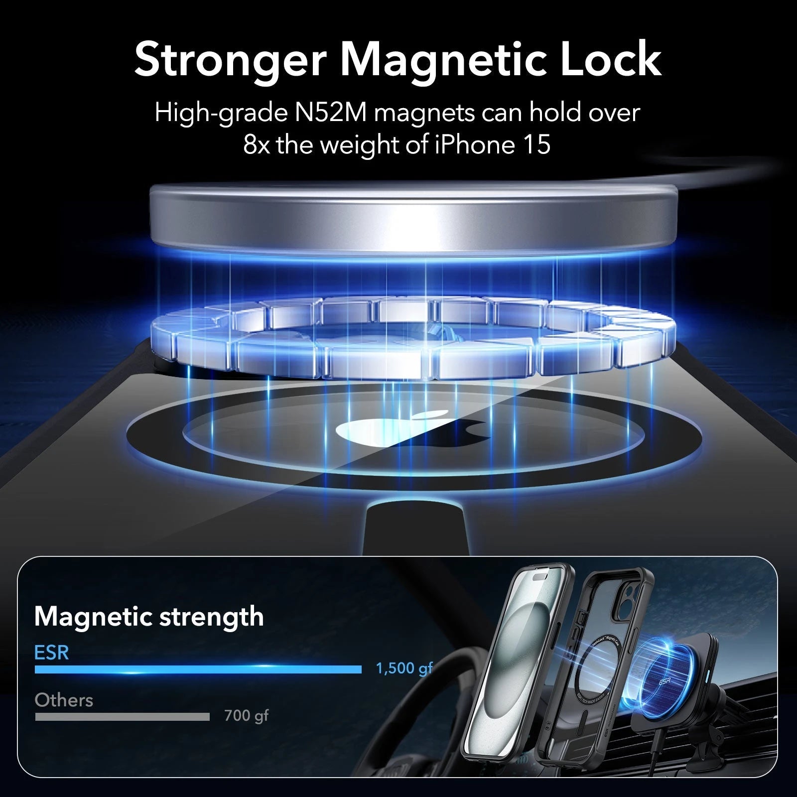 iPhone 15 Armor Tough Case (HaloLock) - Clear Black ESR