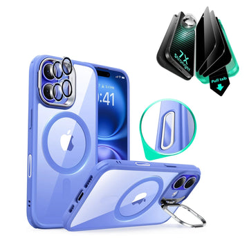 iPhone 16 Classic Hybrid Magnetic Case (Camera Control, Stash Stand) & Privacy Screen Protector Bundle - Clear Blue ESR ESR
