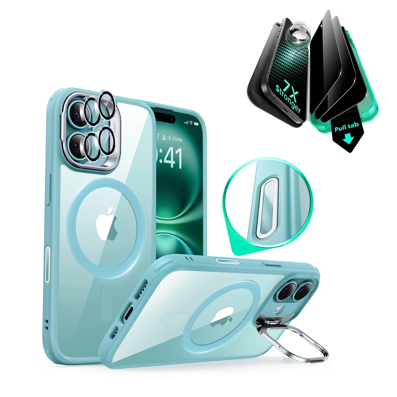 iPhone 16 Classic Hybrid Magnetic Case (Camera Control, Stash Stand) & Privacy Screen Protector Bundle - Clear Green ESR ESR