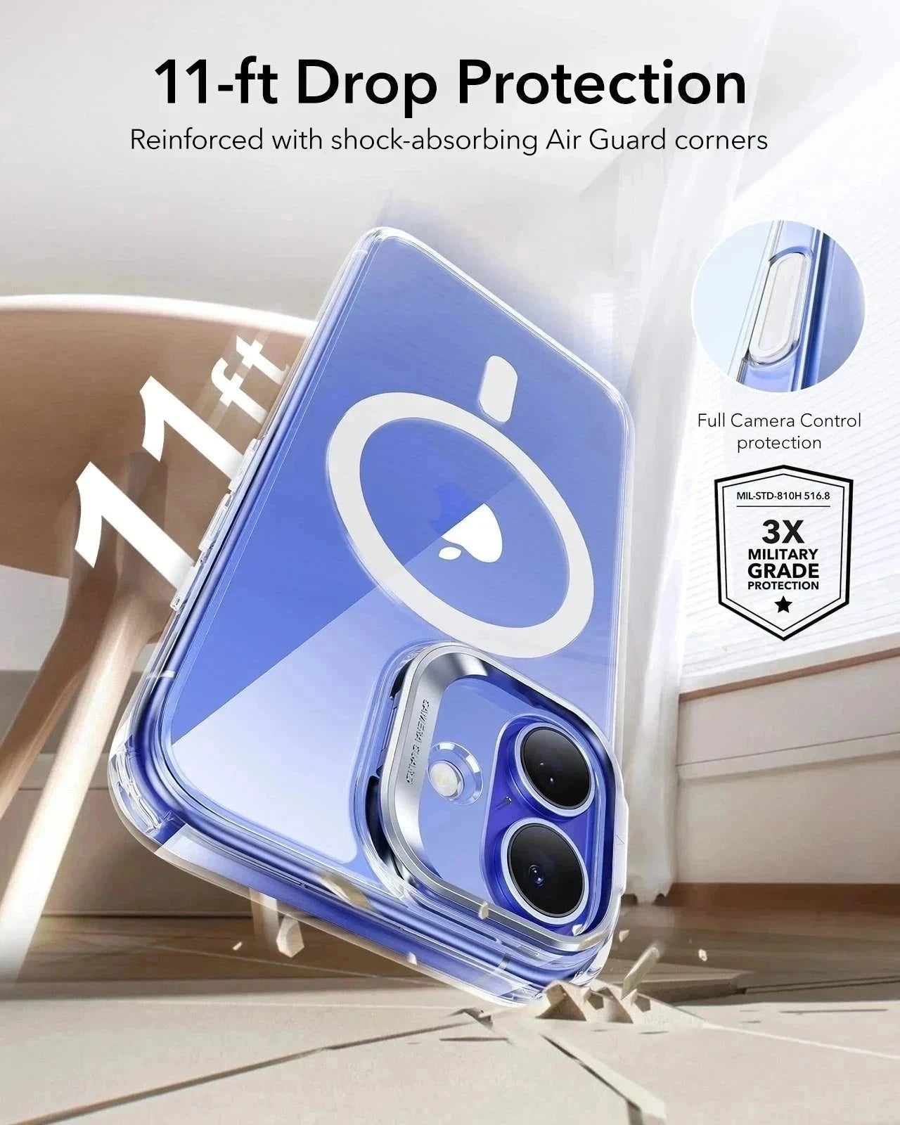 iPhone 16 Classic Hybrid Magnetic Case (Camera Control, Stash Stand) & Privacy Screen Protector Bundle - Clear ESR ESR