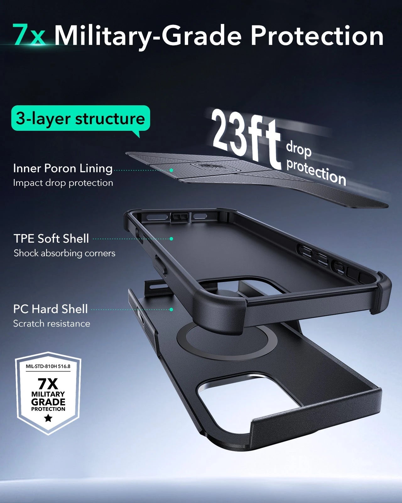 iPhone 16 Pro Cyber Tough Magnetic Case (Camera Control, Stash Stand) - Black ESR ESR