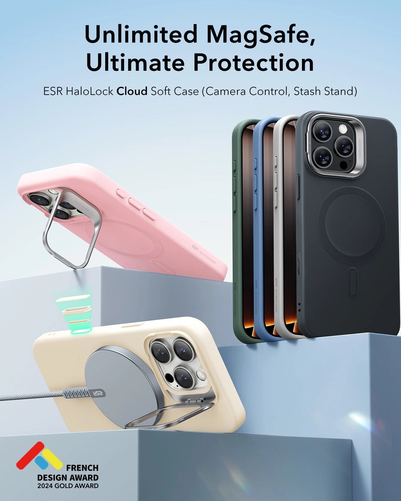 iPhone 16 Pro Cloud Soft Magnetic Case (Camera Control, Stash Stand) - Green ESR ESR