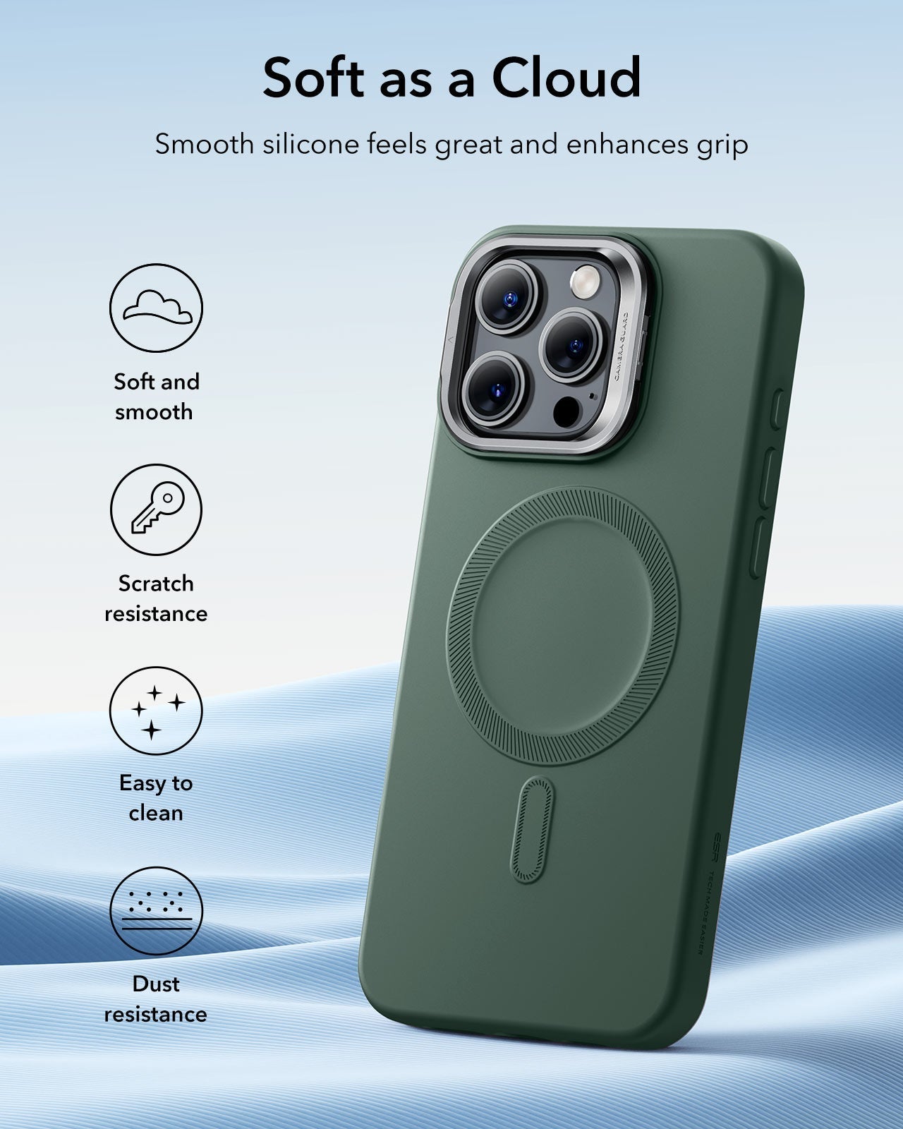 iPhone 16 Pro Cloud Soft Magnetic Case (Camera Control, Stash Stand) - Green ESR ESR