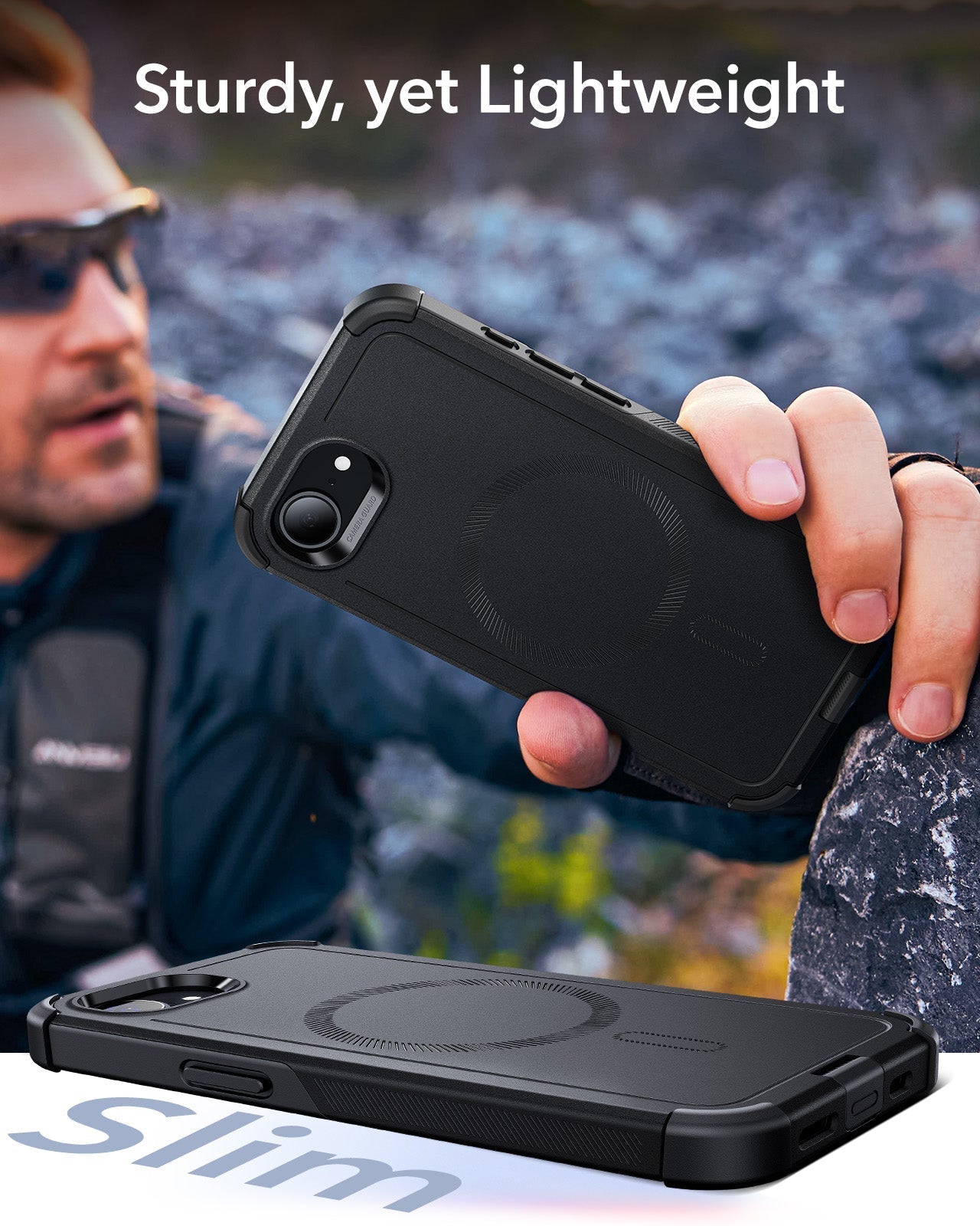 iPhone 16e HaloLock Cyber Tough Case Privacy Protection Bundle - Black - ESR