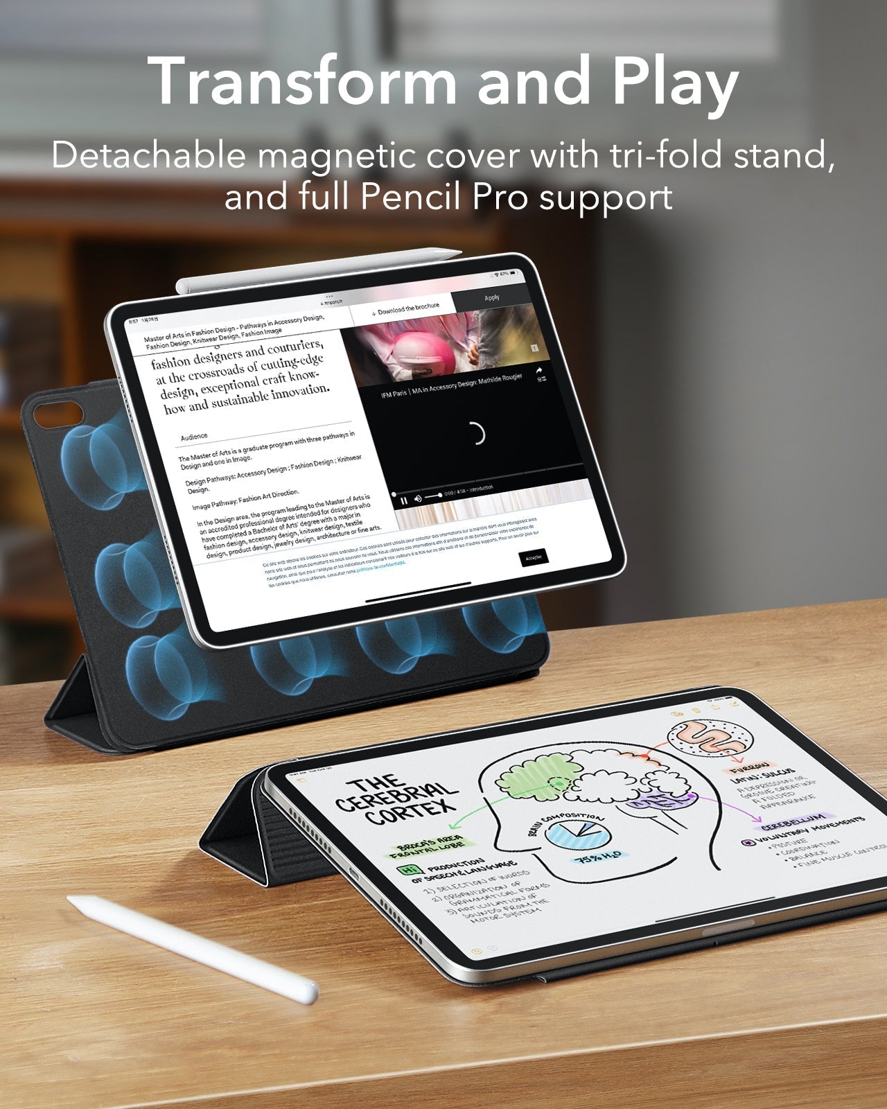 Detachable magnetic ipad mini 7 case with pencil holder and tri-fold stand
