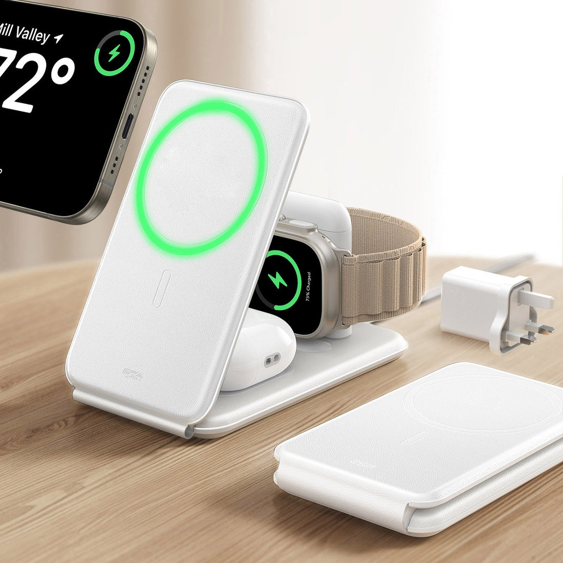 15W 3-in-1 Travel Wireless Charging Set - White - UK Plug ESR ESR