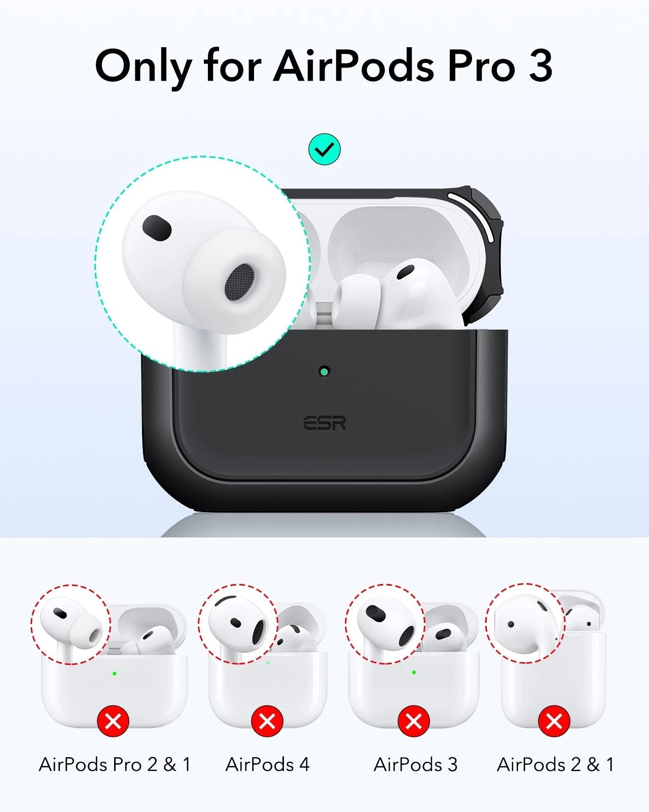 15W 3-in-1 Wireless Charging Station with CryoBoost (HaloLock) and AirPods Pro 3 Orbit Hybrid Case Bundle - Black - US Plug ESR ESR