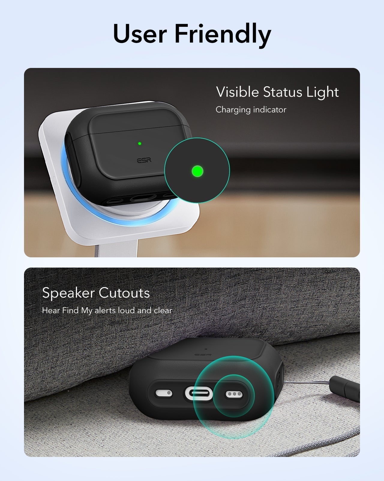 15W 3-in-1 Wireless Charging Station with CryoBoost (HaloLock) and AirPods Pro 3 Orbit Hybrid Case Bundle - Black - US Plug ESR ESR