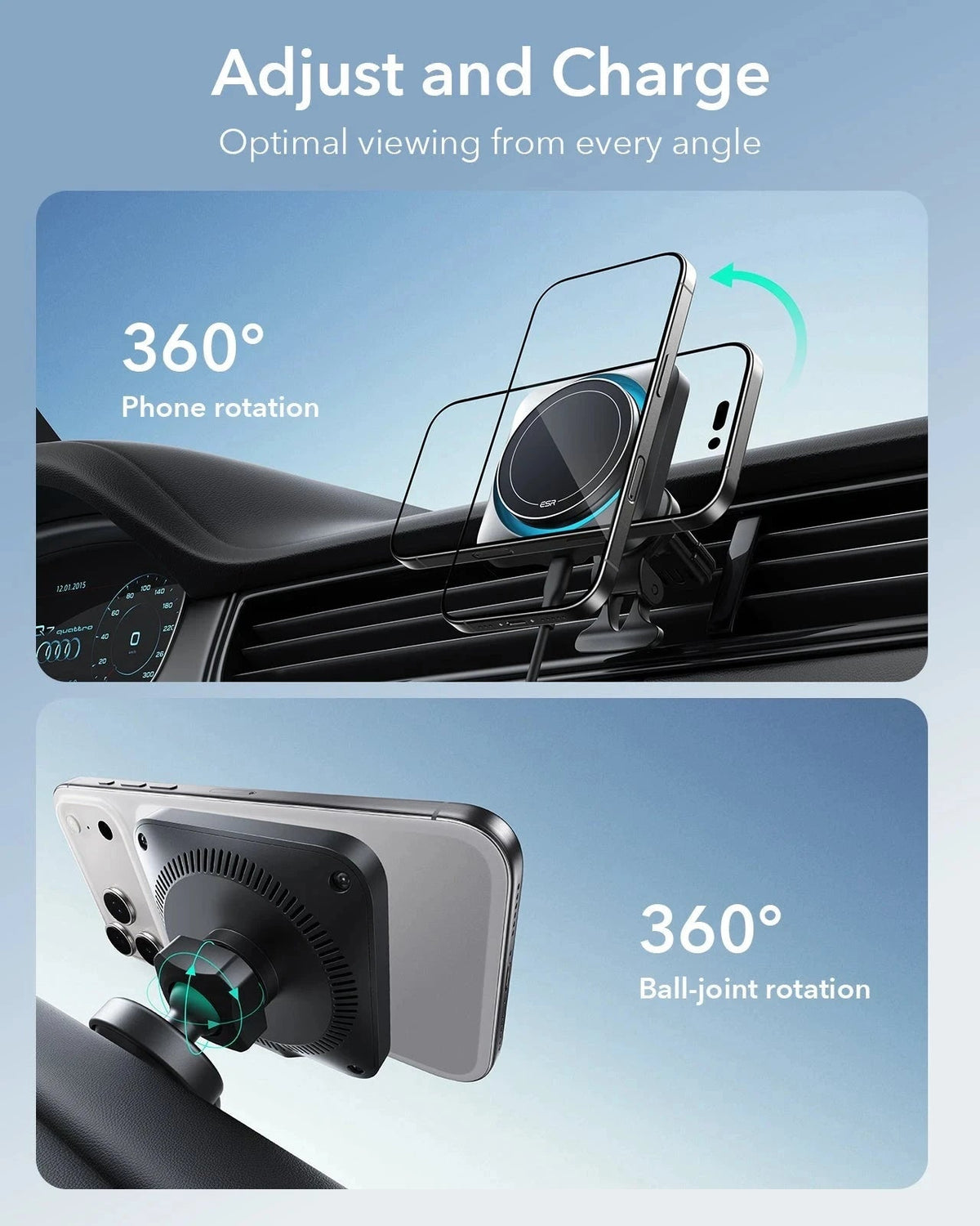 15W Wireless Car Charger with CryoBoost (HaloLock) - Black ESR ESR