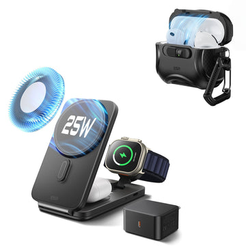 25W CryoBoost Foldable 3-in-1 Magnetic Charger and AirPods Pro 3 Cyber FlickLock Case Bundle– EU Plug-Black ESR ESR