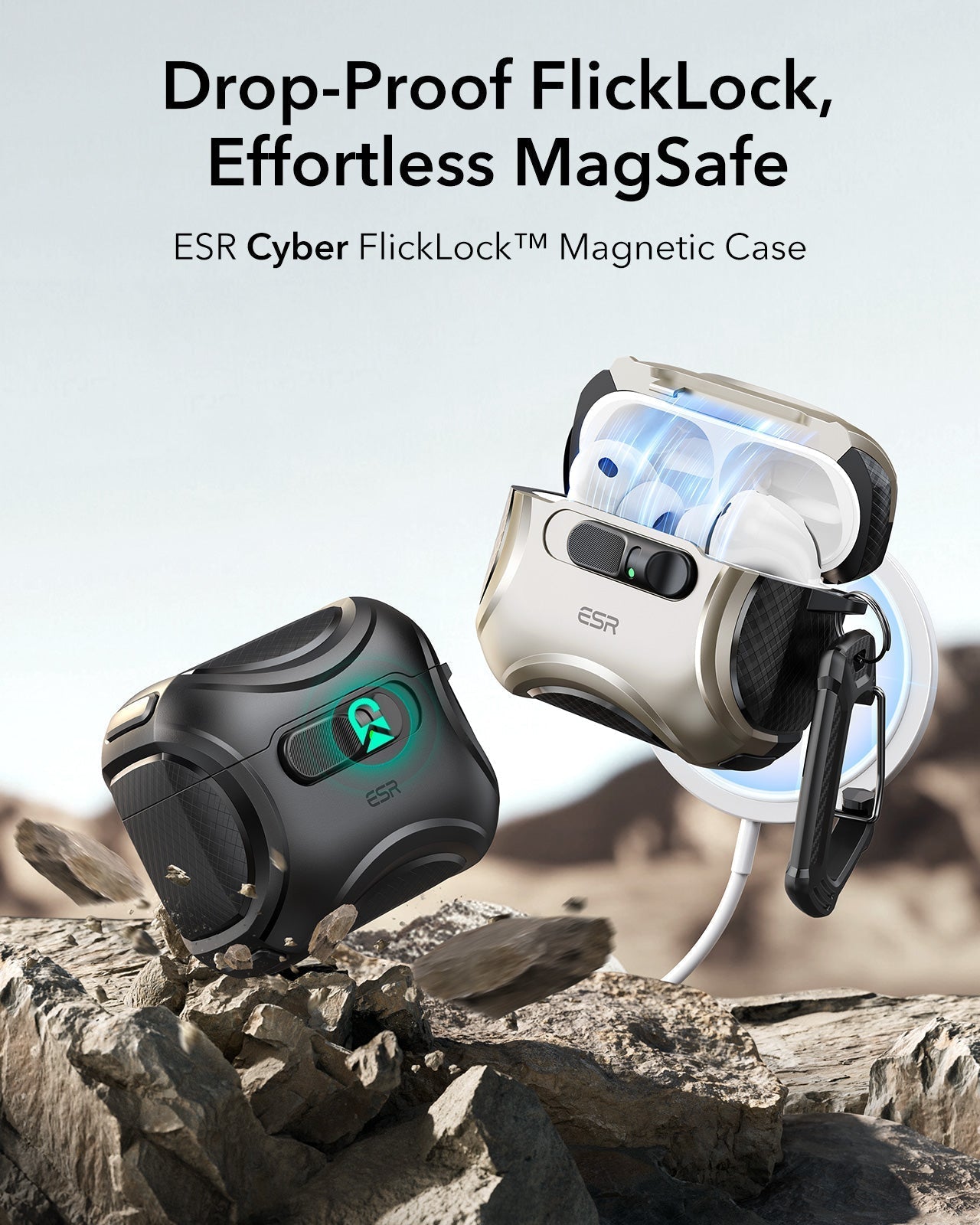 25W CryoBoost Foldable 3-in-1 Magnetic Charger and AirPods Pro 3 Cyber FlickLock Case Bundle– EU Plug-Black ESR ESR