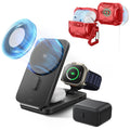 25W CryoBoost Foldable 3-in-1 Magnetic Charger and AirPods Pro 3 Cyber FlickLock Case Bundle– US Plug-Black&Dard Red