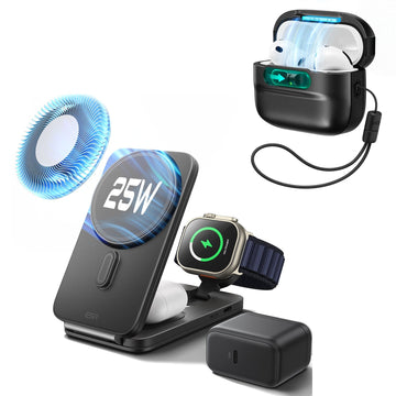 25W CryoBoost Foldable 3-in-1 Magnetic Charger and AirPods Pro 3 Pulse FlickLock Case Bundle – US Plug-Black ESR ESR