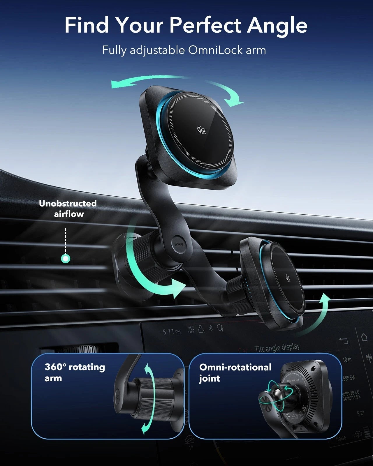 25W CryoBoost Foldable 3-in-1 Magnetic Charger and Car Charger (Air Vent)  Bundle– EU Plug-Black ESR ESR