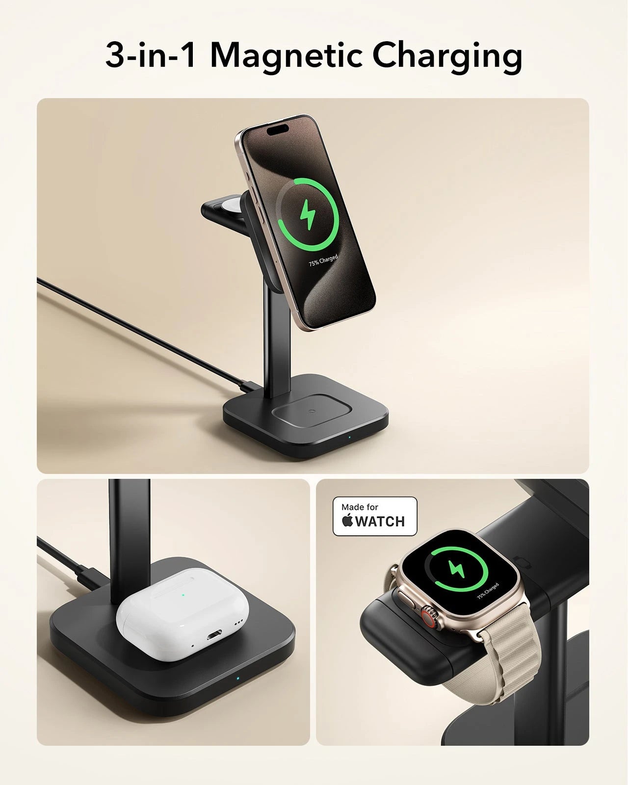 3-in-1 Magnetic Charging Station (15W) - Black - UK PLUG ESR ESR