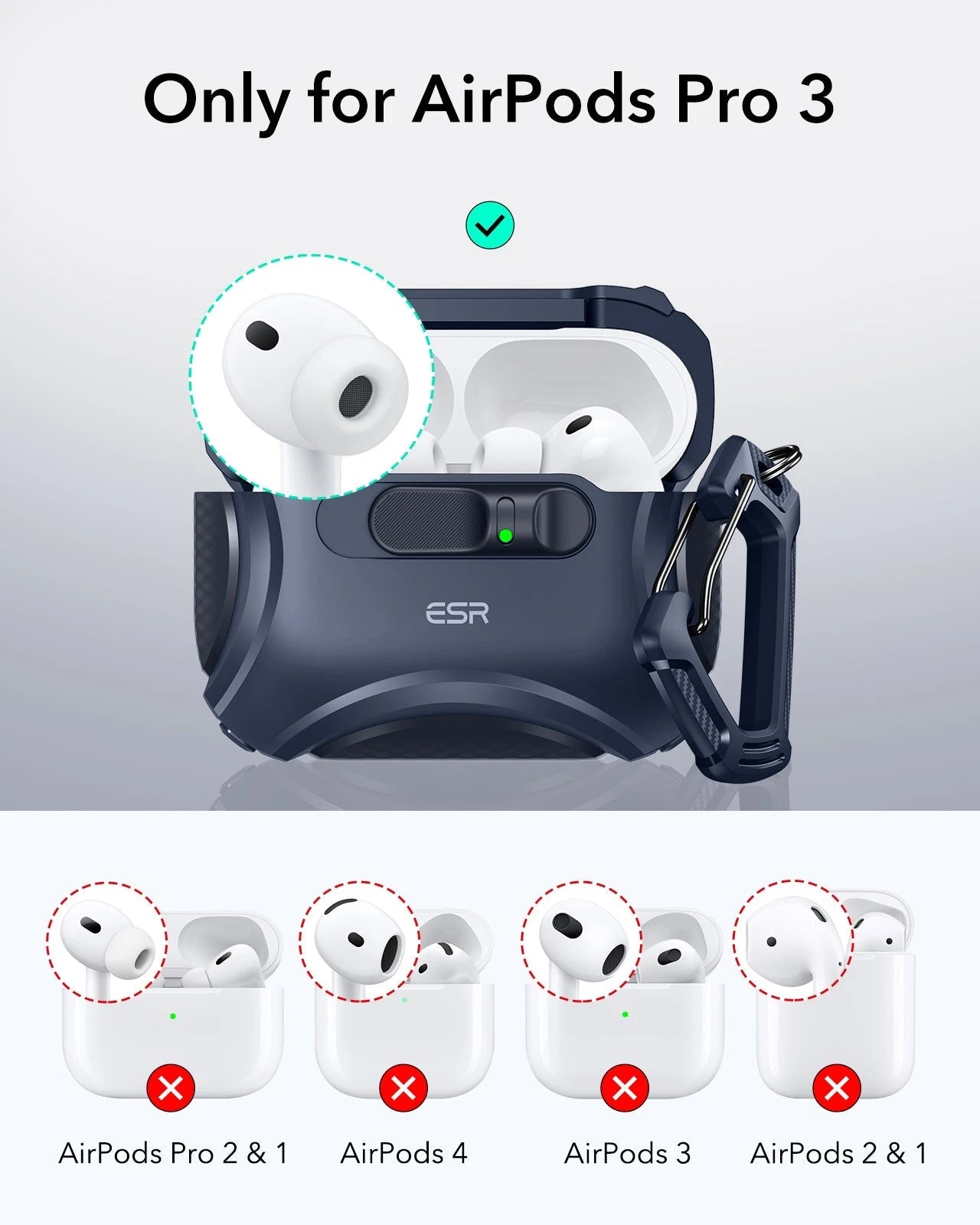 AirPods Pro 3 Dual Style Security Lock Bundle - Navy Blue & Black ESR ESR