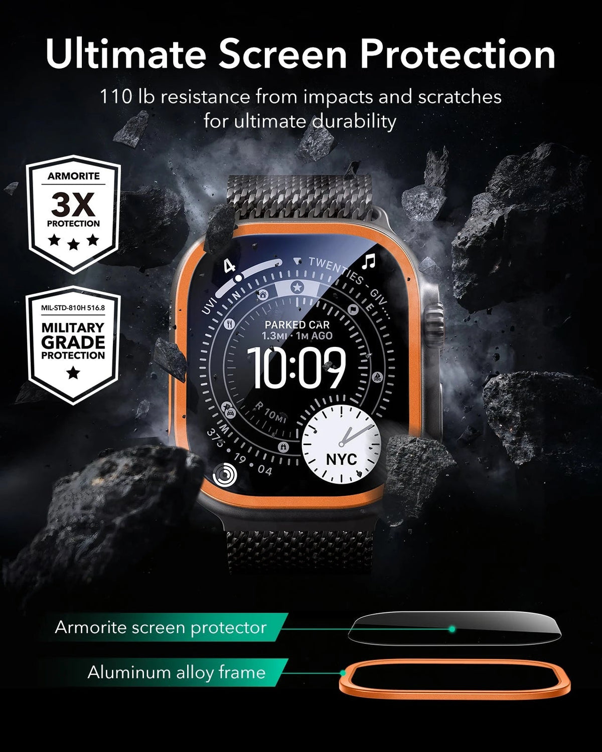 Apple Watch Ultra 4 Armorite Screen Protector (Bezel) - Orange ESR ESR