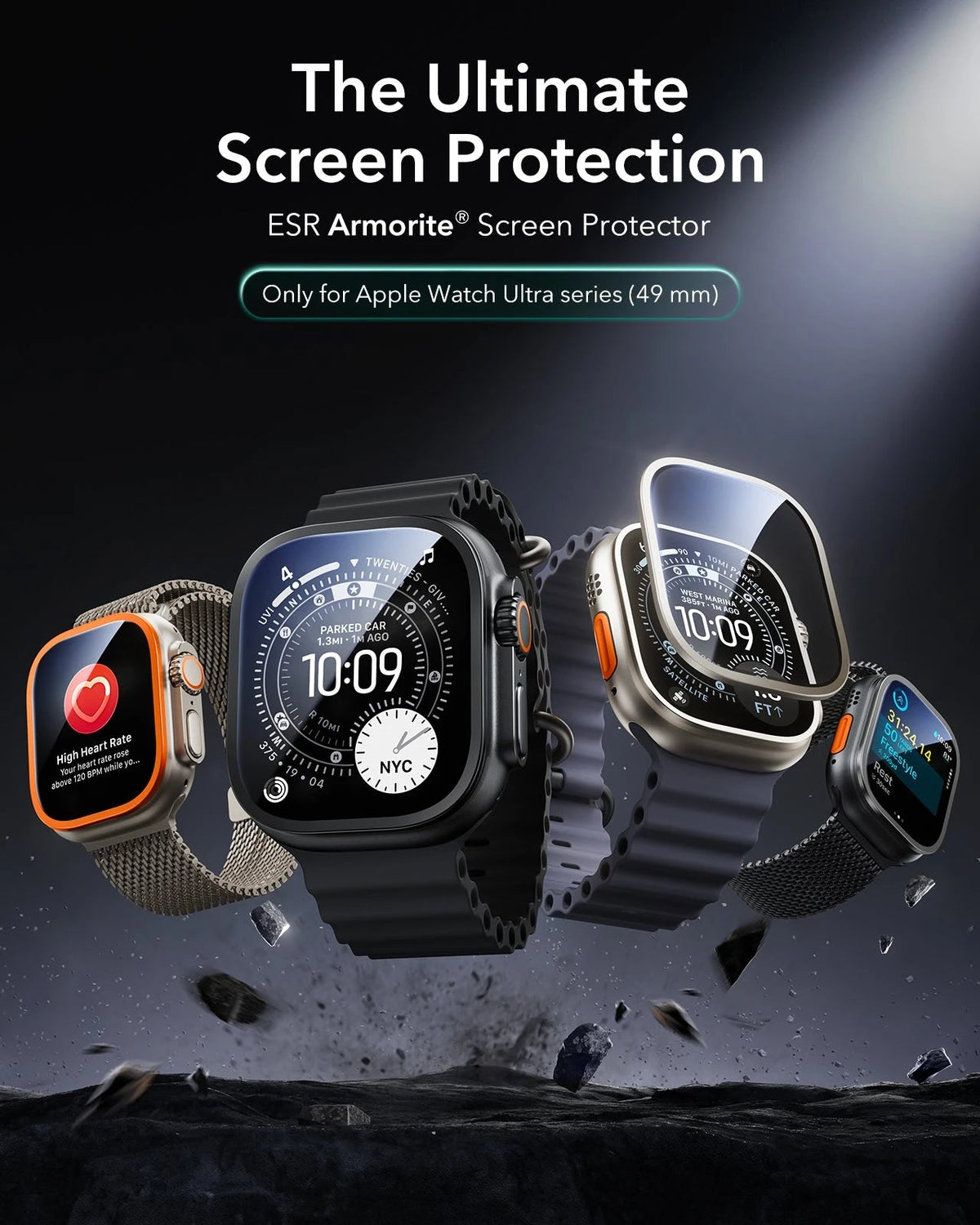 Apple Watch Ultra 4 Armorite Screen Protector (Bezel) - Titanium / Orange ESR ESR