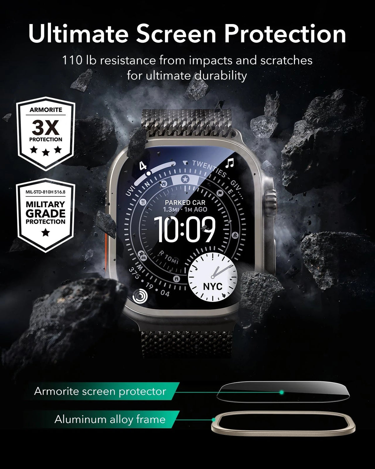 Apple Watch Ultra 4 Armorite Screen Protector (Bezel) - Titanium / Orange ESR ESR