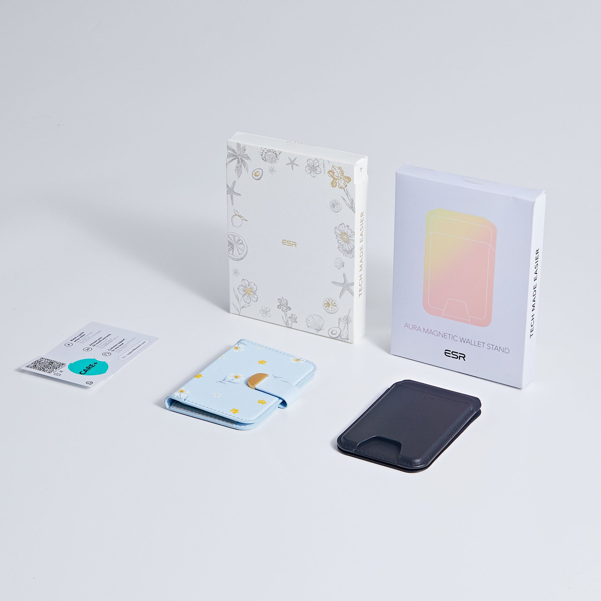 Aura Clutch Magnetic Wallet and Classic Wallet Stand Bundle - Tropical Paradise&Midnight Black
