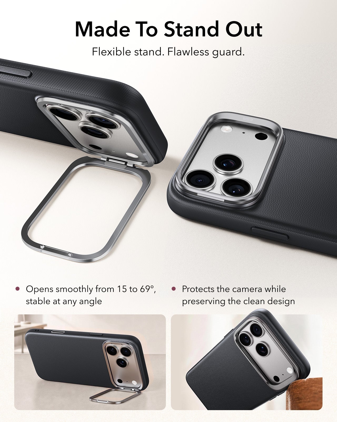 ESR Black Leather iPhone 18 Pro Max Magsafe Case with Stand Made To Stand Out