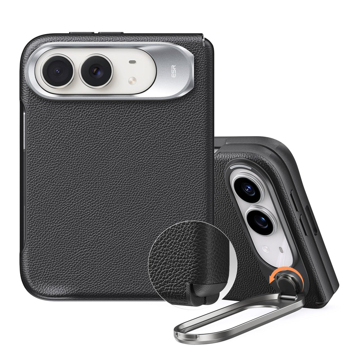 Black Vegan Leather iPhone Duo Magsafe Case with Stand