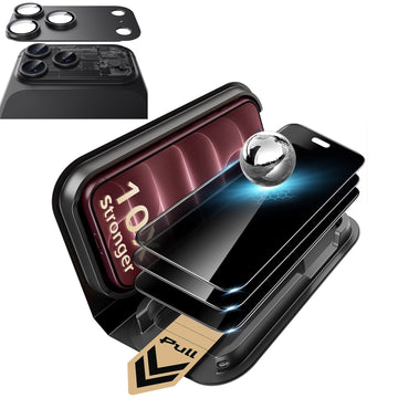 Black iPhone 18 Pro Corning Glass Privacy Screen Protector with Full Coverage Camera Lens Protector
