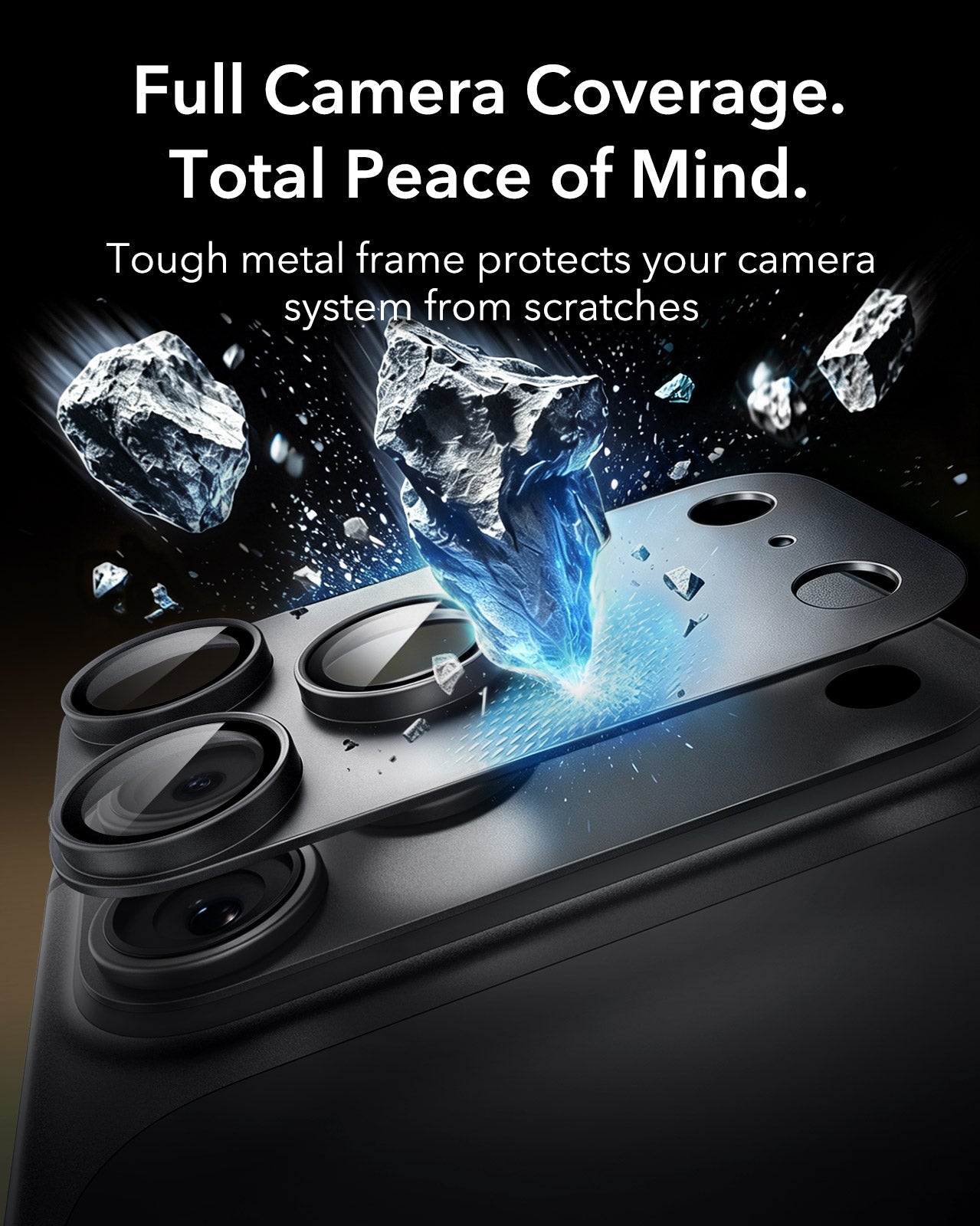 ESR Black iPhone 18 Pro Max Corning Glass Camera Lens Protector Tough metal frame protects your camera system from scratches