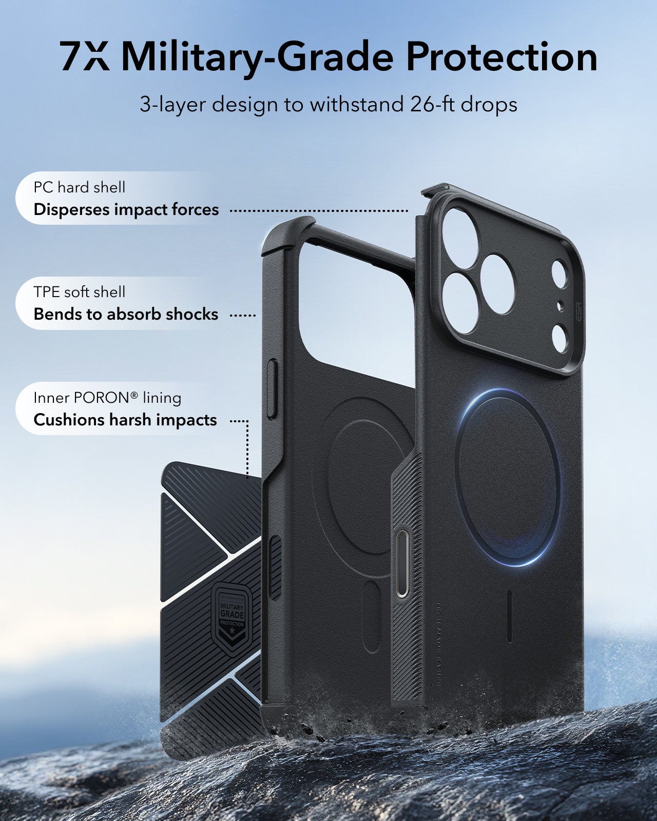 Black iPhone 18 Pro Max Case Tough Phone Case with Magsafe  7X Military-Grade Protection
