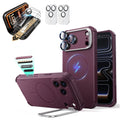 Burgundy iPhone 18 Pro Max Cyebr Tough Magsafe Phone Case with Stand pair corning glass  screen protector and camera lens protector