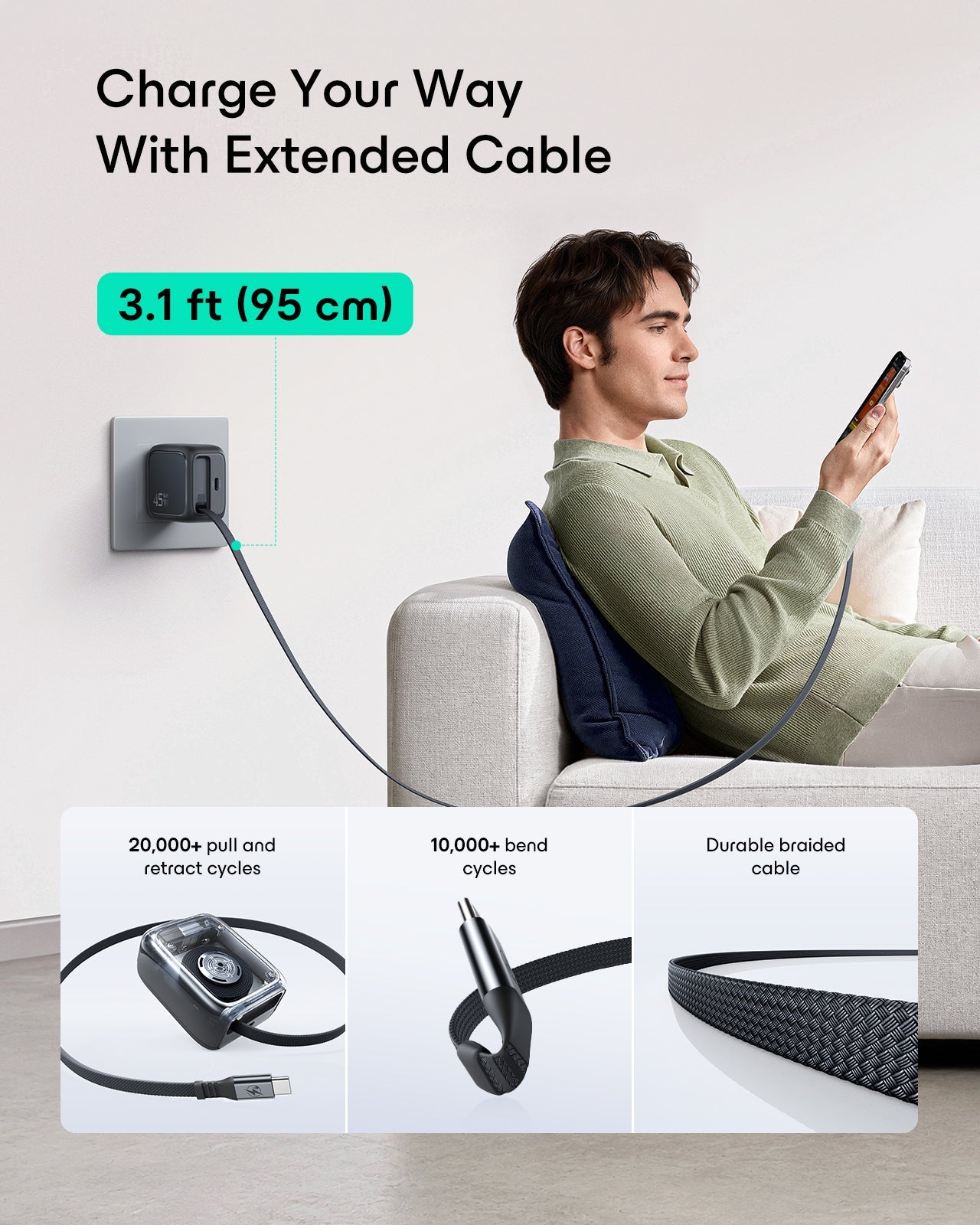 Charge Your Way  With Extended Cable