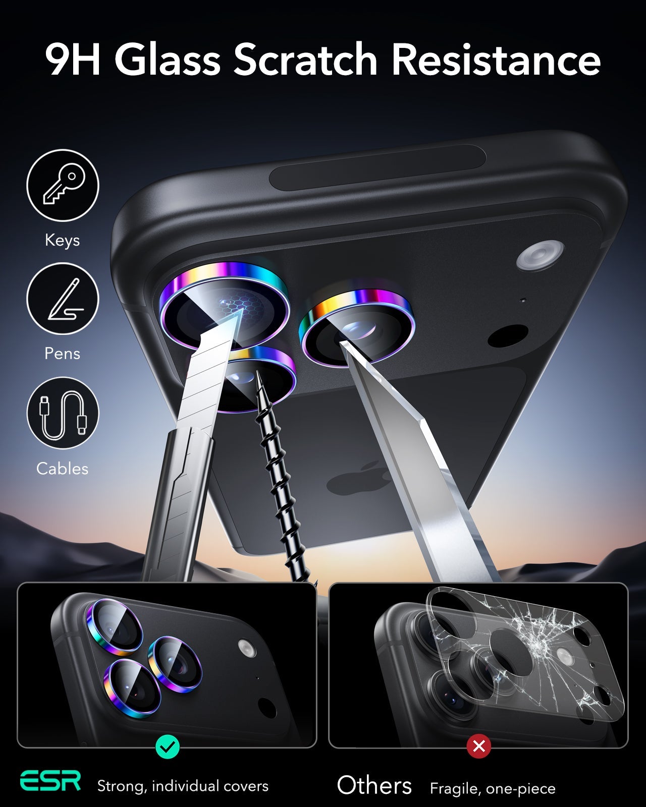 ESR Chromatic iPhone 18 Pro/Pro Max Armorite Camera Lens Protector 9H Glass Scratch Resistance