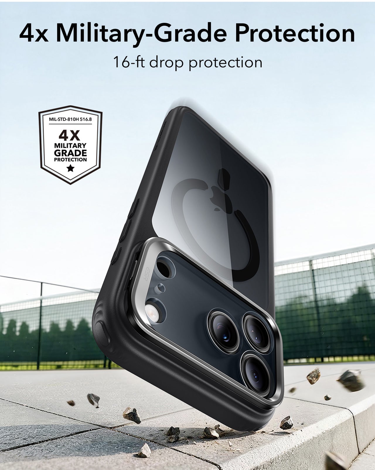 ESR Clear Black iPhone 18 Pro Max Magsafe Slim Phone Case with Stand 4x Military-Grade Protection