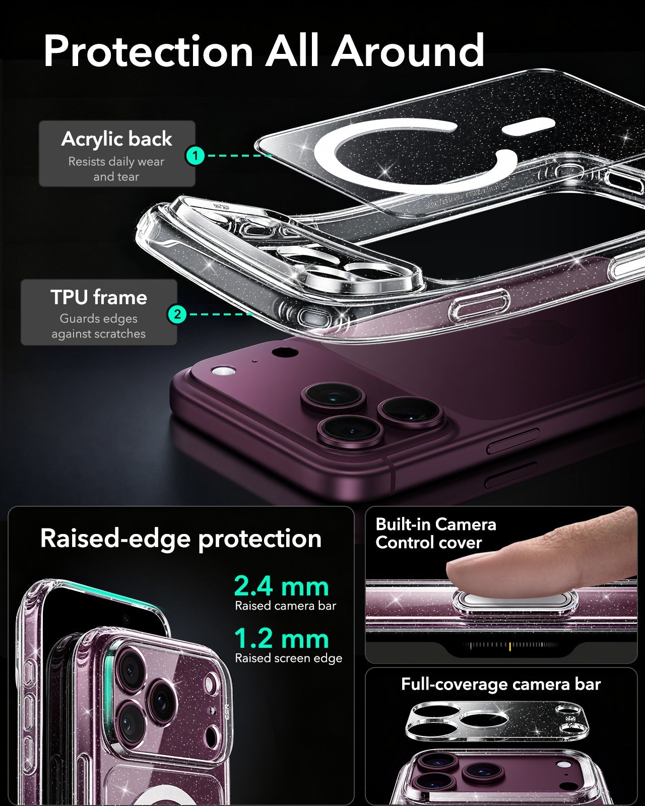 ESR  Clear Shimmer iPhone 18 Pro Max Magsafe Slim Phone Case Protection All Around