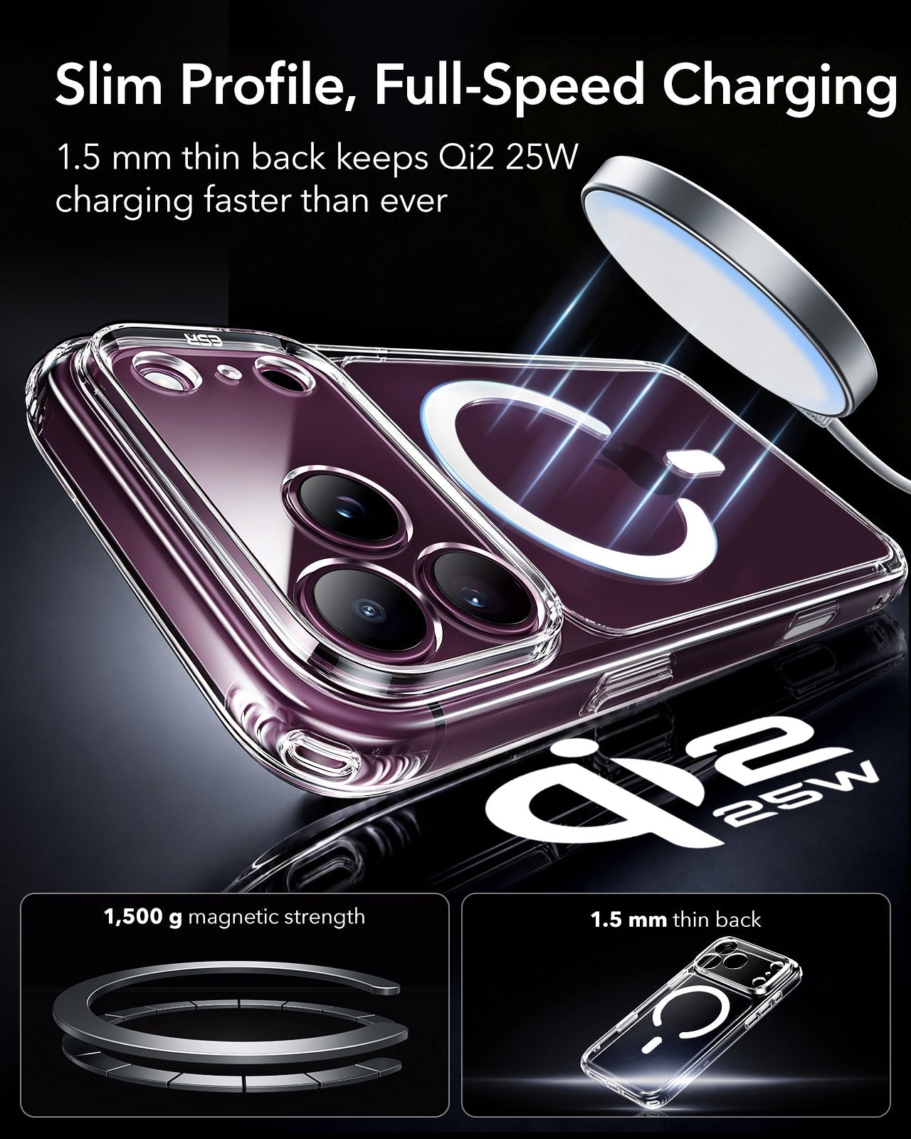 ESR Clear iPhone 18 Pro Magsafe Slim Phone Case Slim Profile, Full-Speed Charging