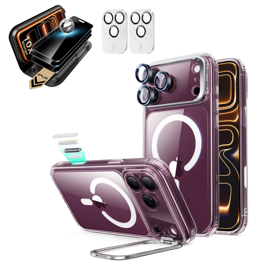 Clear iPhone 18 Pro Max Magsafe Slim Phone Case with Stand pair corning privacy glass privacy screen protector and camera lens protector