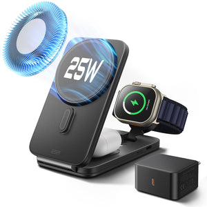 CryoBoost Foldable 3-in-1 Magnetic Charging Station  (25W) – EU Plug-Black